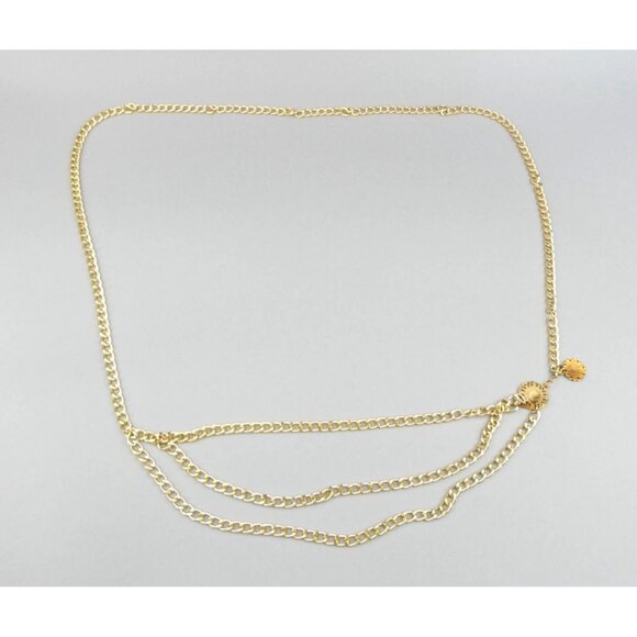Gold-Tone Triple Chain Layered Belt With Medallion Accents - Picture 5 of 5